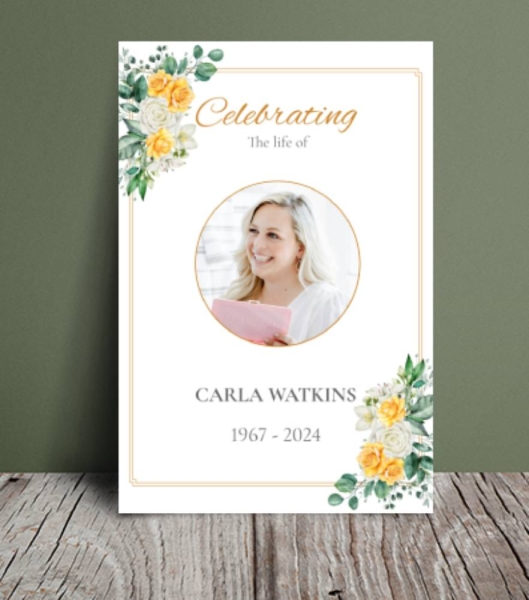 Yellow and white roses funeral order of service 162 - Free Funeral Order of Service Template