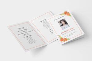 Bright orange lilies funeral order of service template 166
