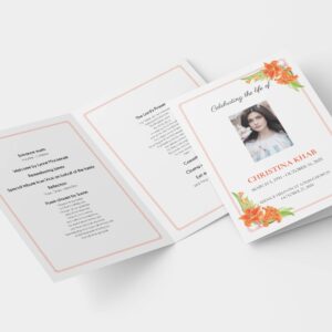 Bright orange lilies funeral order of service template 166