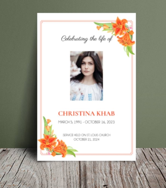 Bright orange lillies funeral order of service template 166 - Free Funeral Order of Service Template