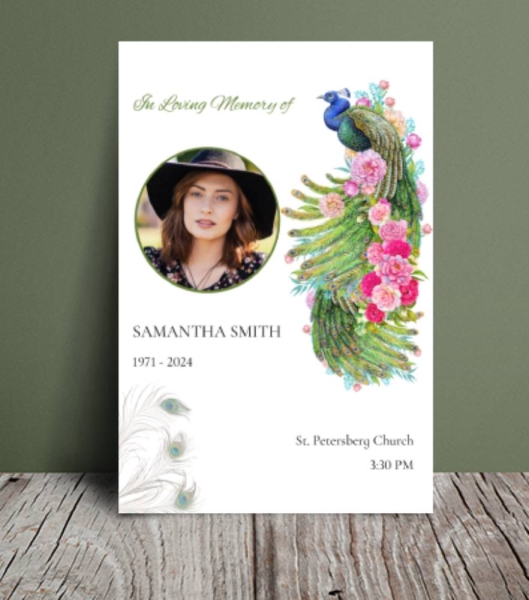 Beautiful Peacock Funeral Order Of Service Template Design 174 - Free Funeral Order of Service Template