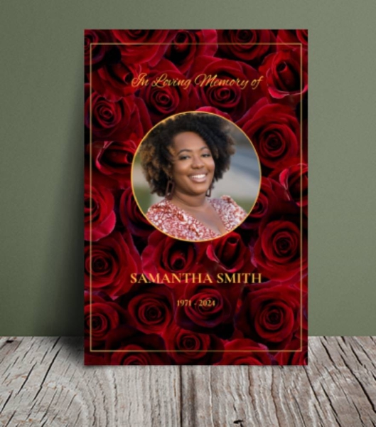 Burgundy roses funeral order of service 172 - Free Funeral Order of Service Template