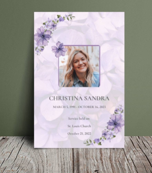 Purple bloom funeral order of service template 168 - Free Funeral Order of Service Template