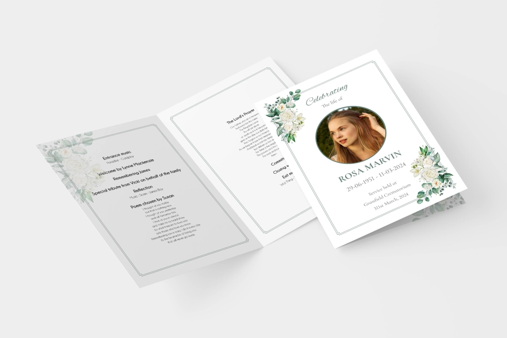 White floral funeral order of service template
