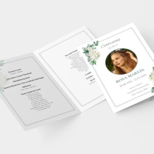 White floral funeral order of service template