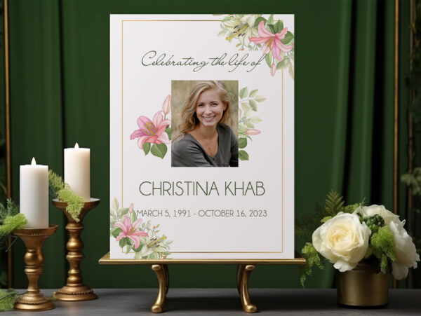 Lily flower funeral memorial sign board