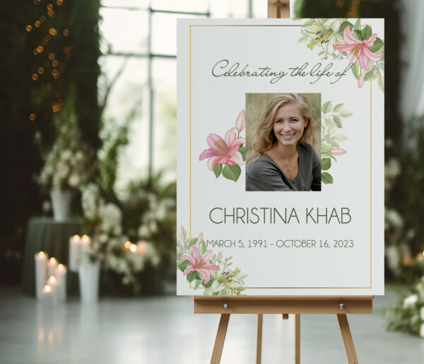 Lily flower funeral memorial sign board