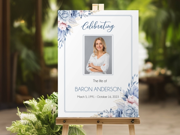 Blue rose funeral memory board - Free Funeral Order of Service Template