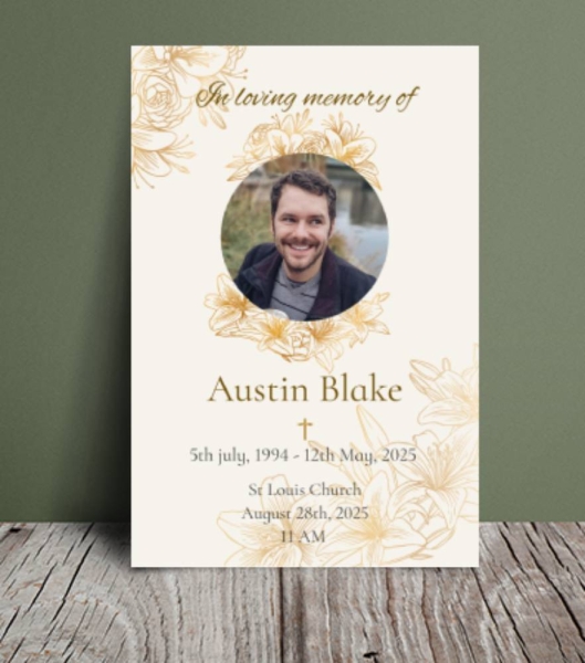 Gold floral outline funeral order of service template 161 - Free Funeral Order of Service Template