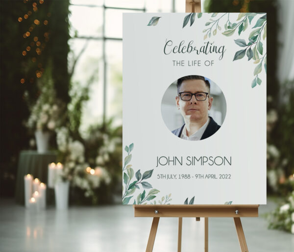 Greenery funeral memorial sign board