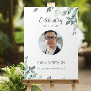 Greenery funeral memorial sign board