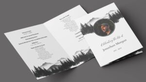 Modern forest and mountain order of service template funeral 175
