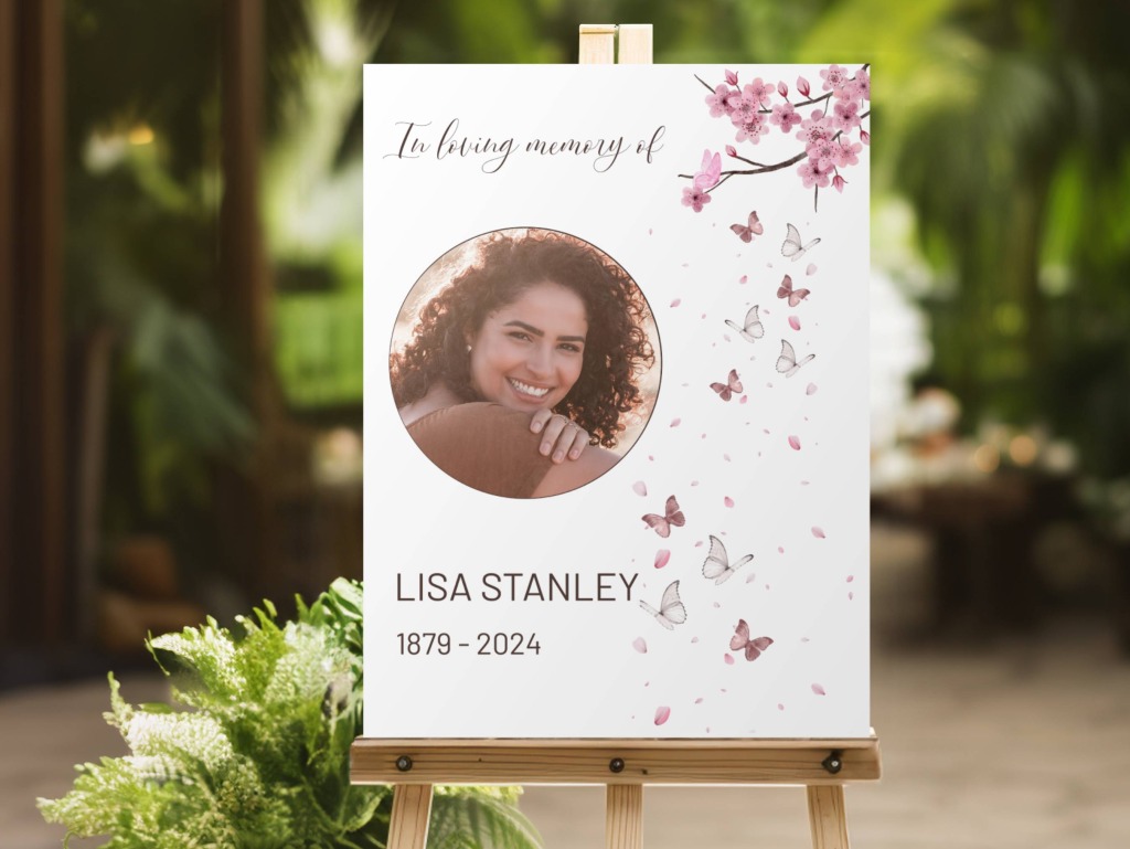 Blossom and butterflies theme funeral memory board - Funeral Order Of