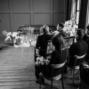 Funeral celebrant leading the service