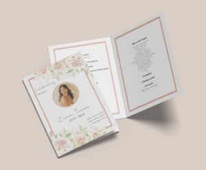 Delicate Soft Beige Roses Funeral Order of Service Template 181
