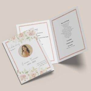 Delicate Soft Beige Roses Funeral Order of Service Template 181