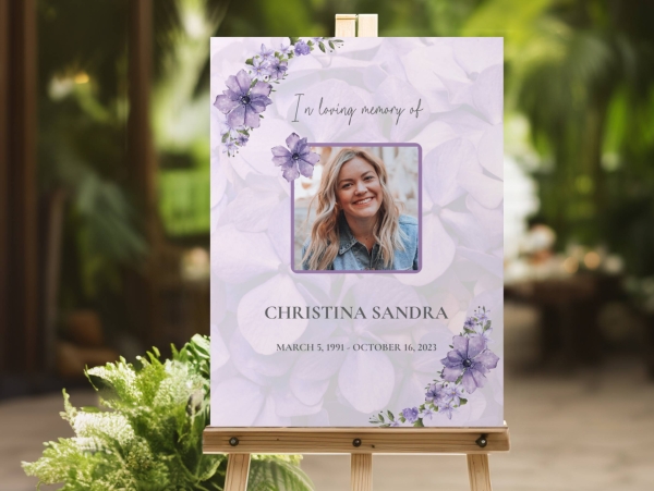 Purple Bloom Funeral Memorial Board - Free Funeral Order of Service Template