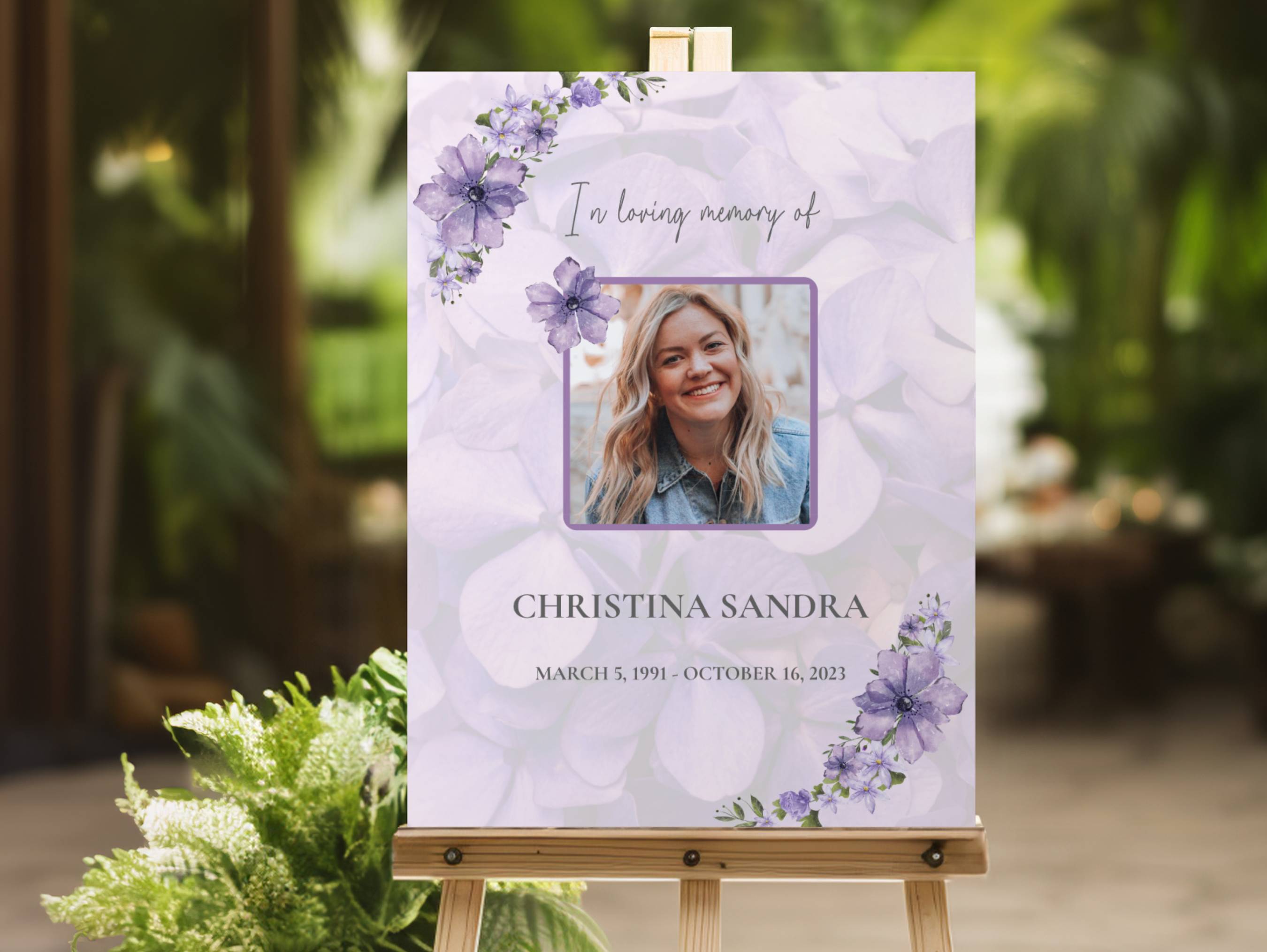 Purple Bloom Funeral Memorial Board - Free Funeral Order of Service Template