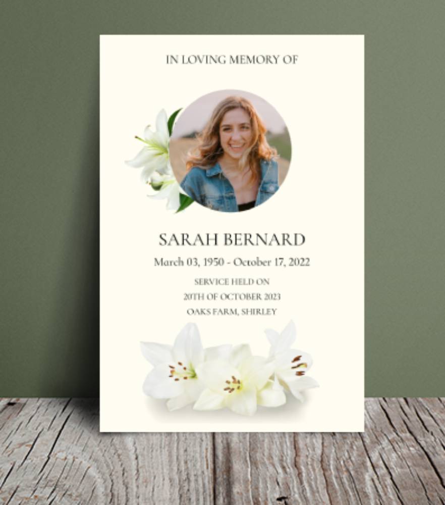 White Lilies Funeral Order of Service Template 184 - Free Funeral Order of Service Template