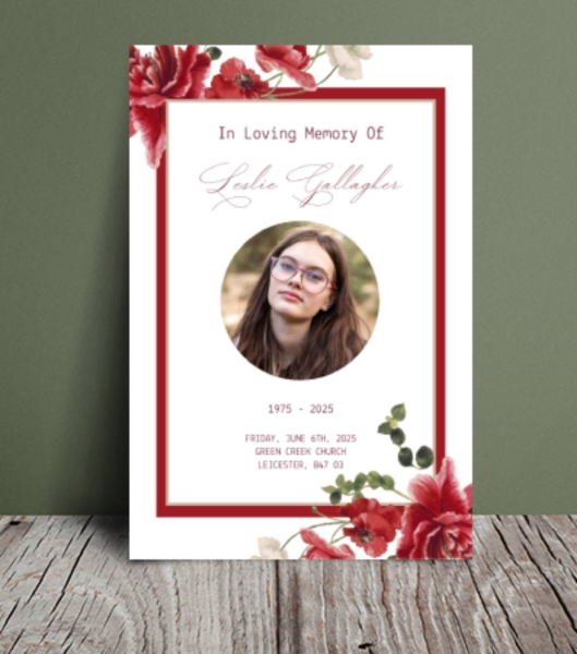 Maroon floral order of service funeral (008) - Free Funeral Order of Service Template