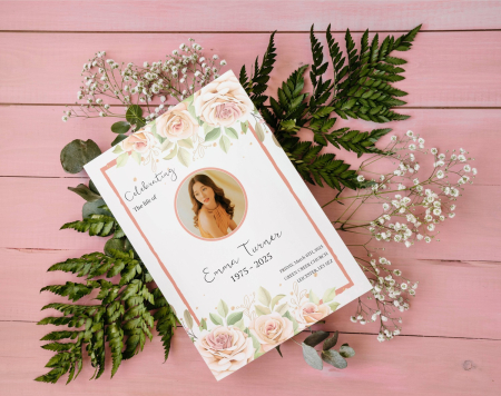 Printed funeral order of service booklet with front cover design