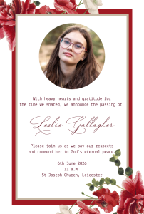 Maroon Floral Funeral Invitation Design – Funeral Order of Service Template
