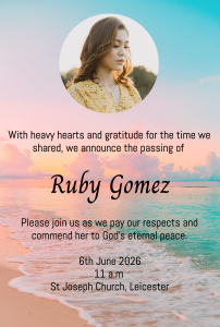 Beach Sunset Funeral Invitation Design – Funeral Order of Service Template