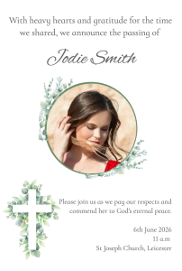 Greenary Holy Cross Funeral Invitation Design – Funeral Order of Service Template