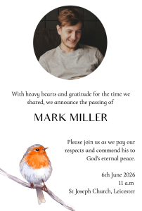 Robin Appearance Funeral Invitation Design – Funeral Order of Service Template