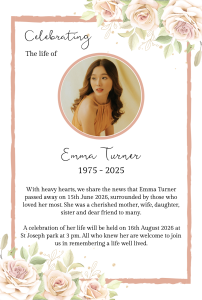 Delicate Roses Funeral Invitation – Funeral Order of Service Template