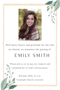 Calming Floral Funeral Invitation Design – Funeral Order of Service Template